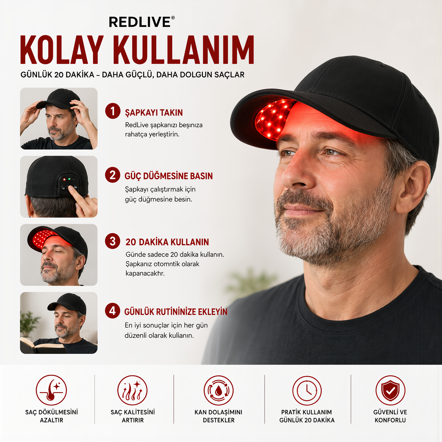 REDLIVE™ Kırmızı Işık Terapi Şapkası